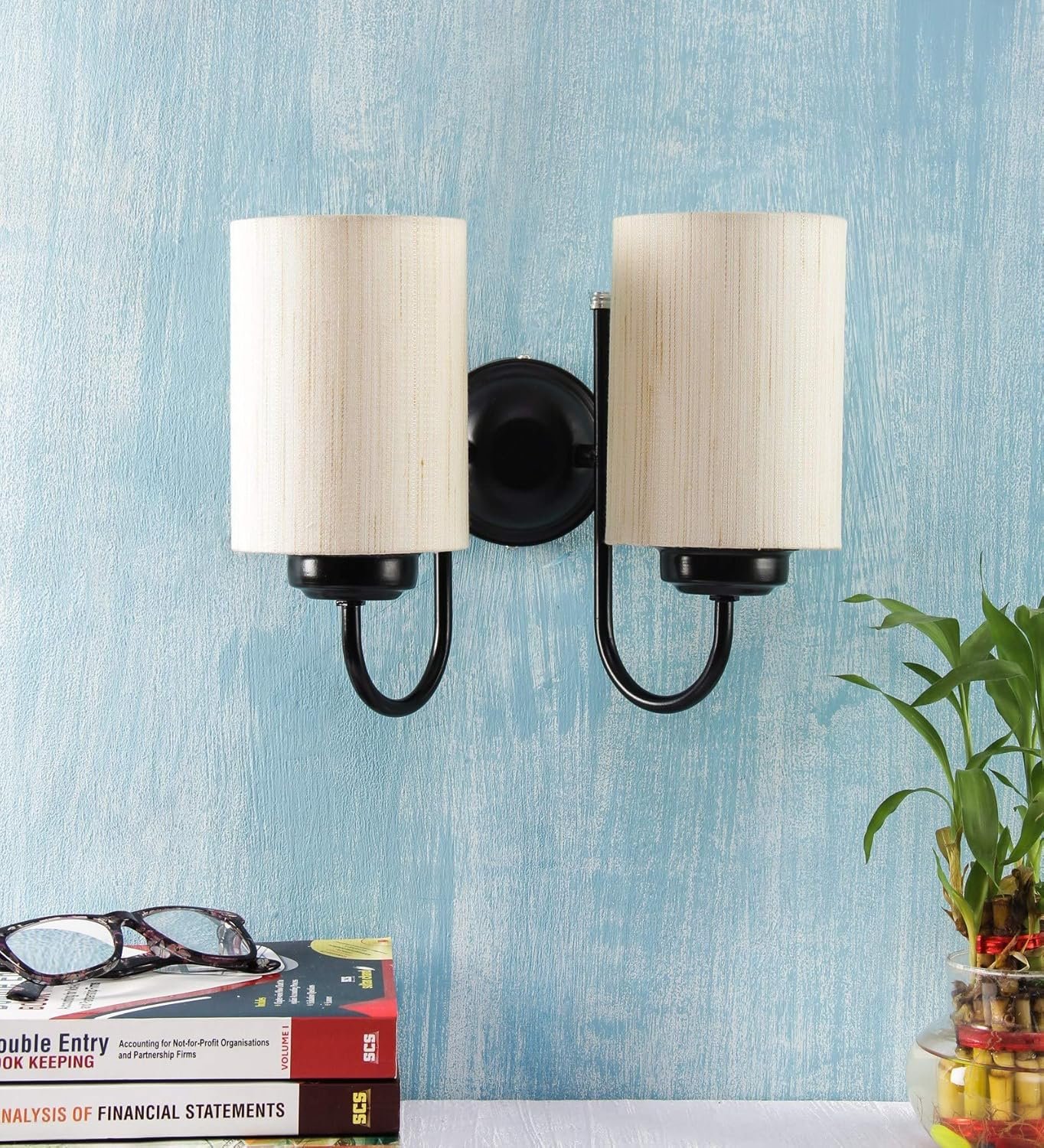 Off White Cotton Double Wall Mounted Lamp