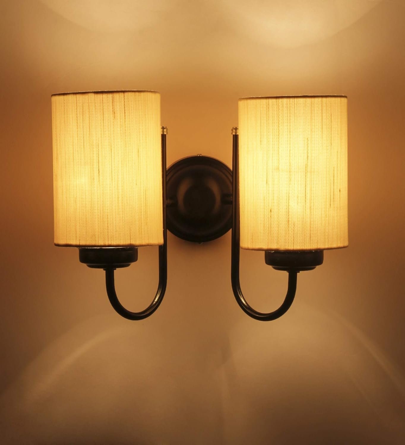 Off White Cotton Double Wall Mounted Lamp