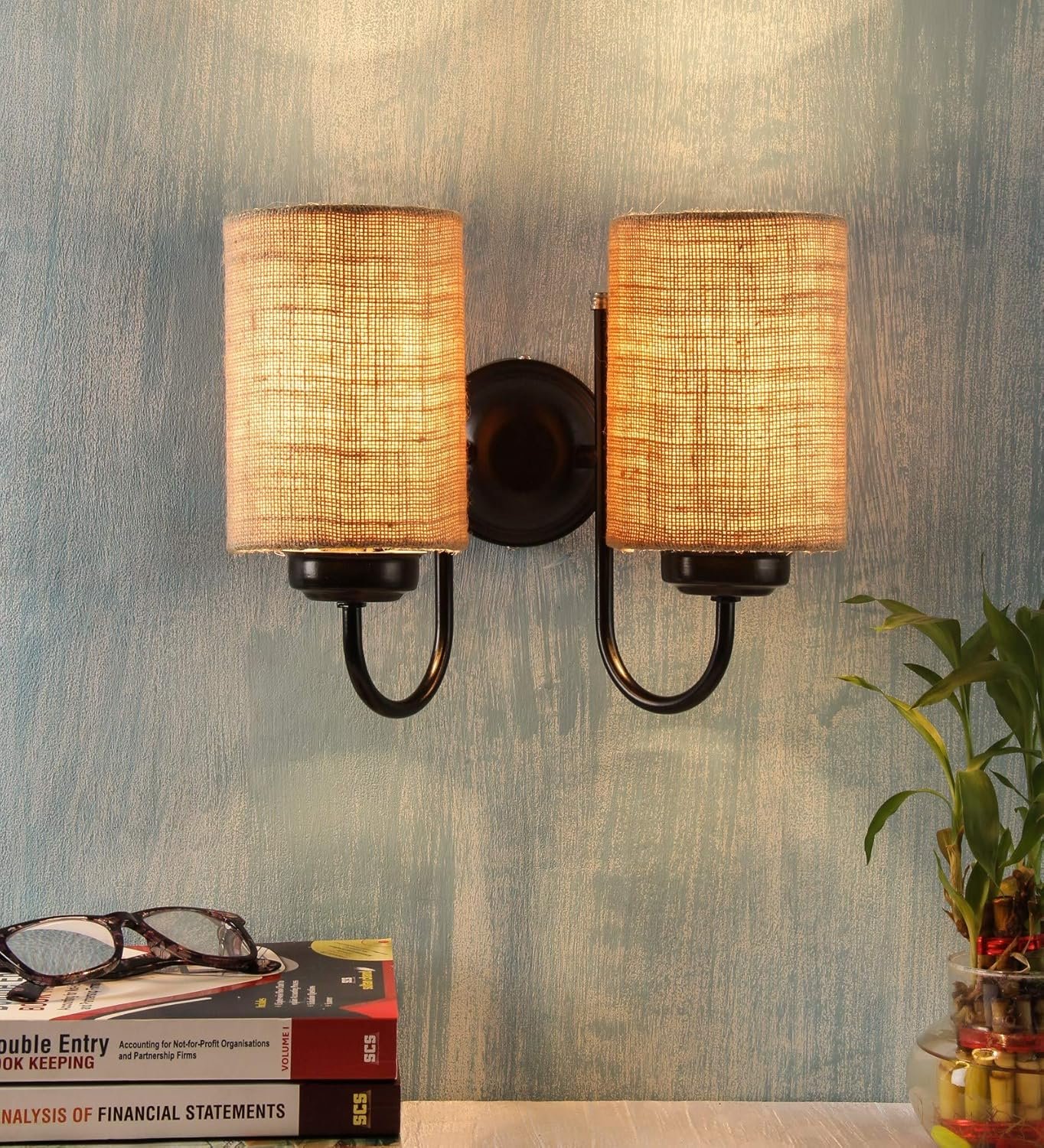 Beige Jute Double Wall Mounted Lamp