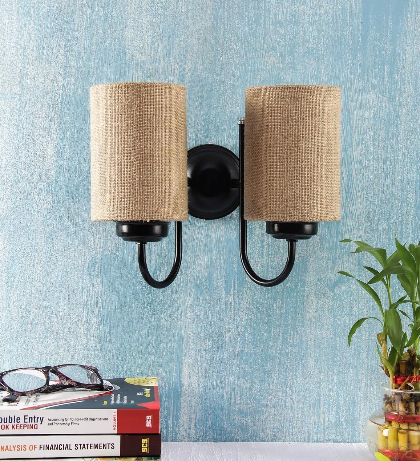 Beige Jute Double Wall Mounted Lamp