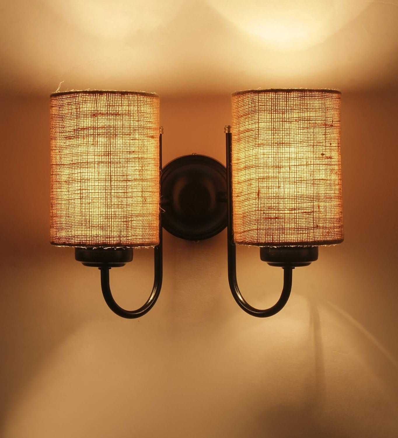 Beige Jute Double Wall Mounted Lamp