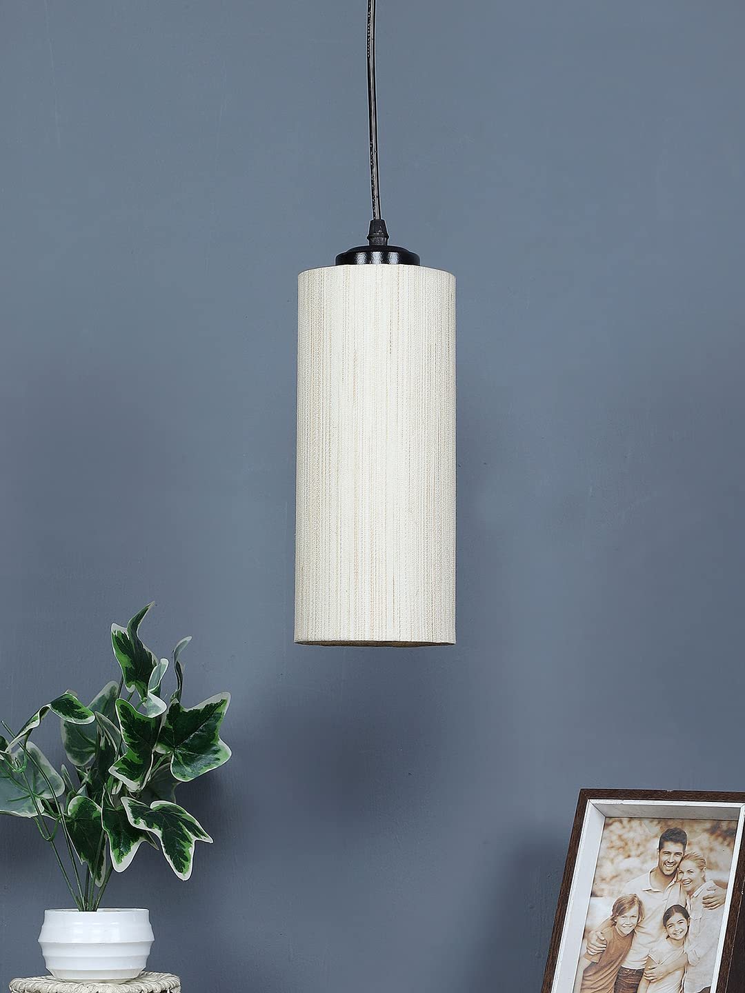 Off-White Cotton Cylindrical Hanging Lamp (SH01)
