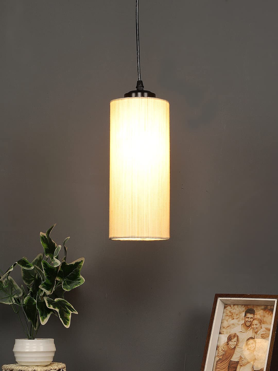 Off-White Cotton Cylindrical Hanging Lamp (SH01)