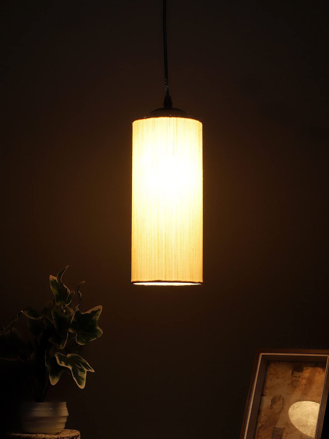 Off-White Cotton Cylindrical Hanging Lamp (SH01)