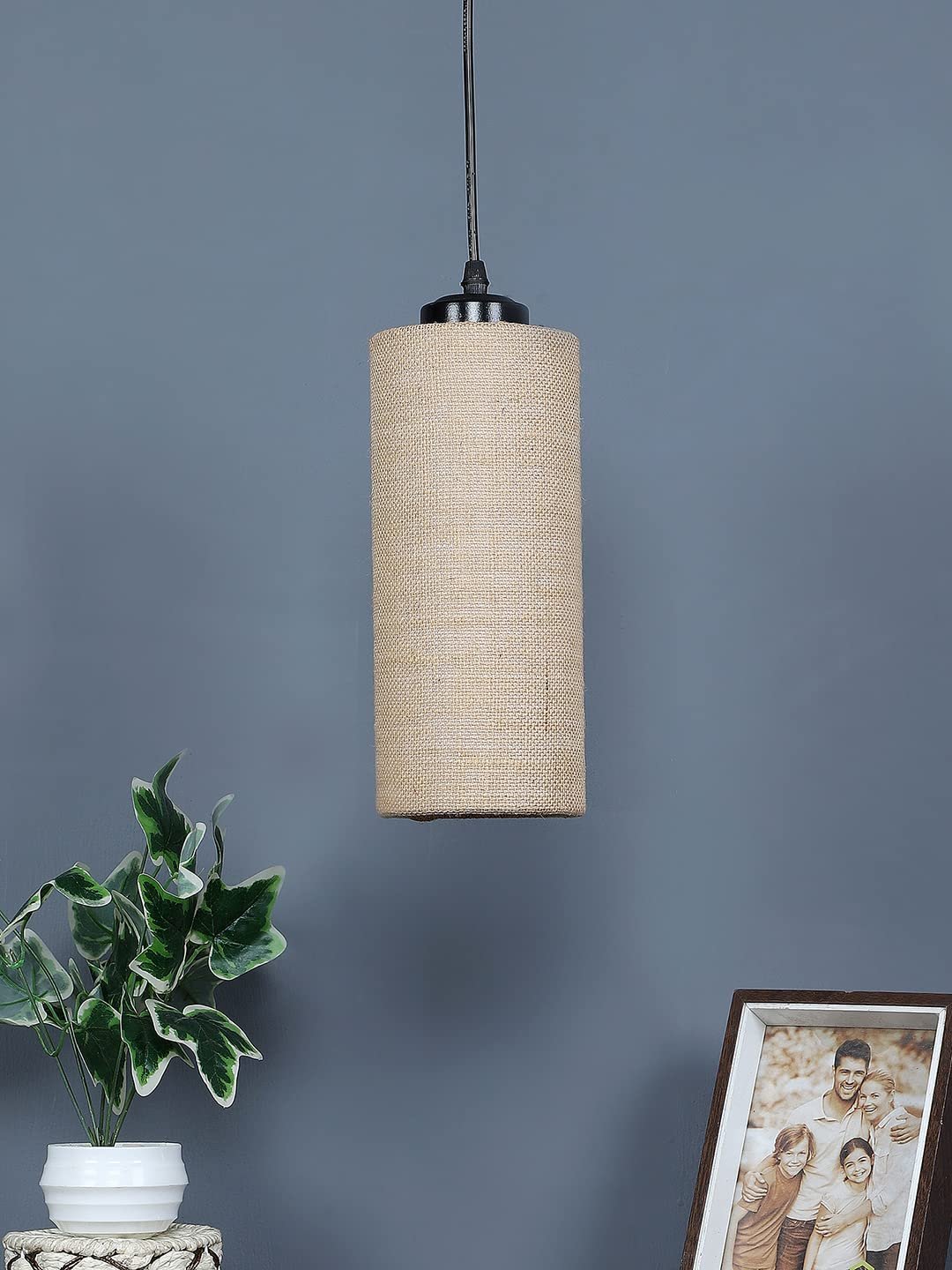 Beige Jute Cylindrical Hanging Lamp (SH08)