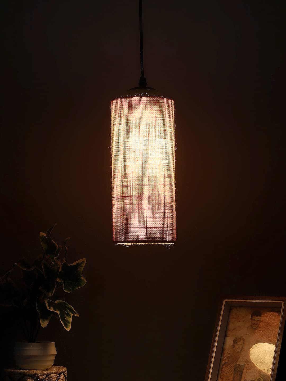 Beige Jute Cylindrical Hanging Lamp (SH08)