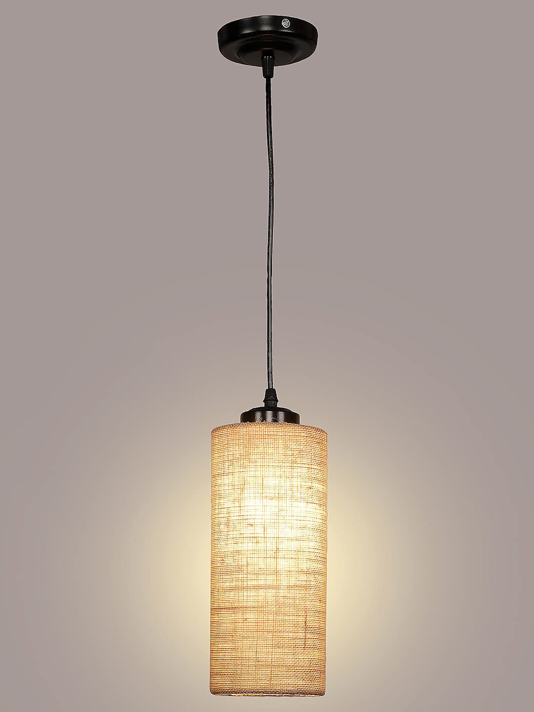 Beige Jute Cylindrical Hanging Lamp (SH08)