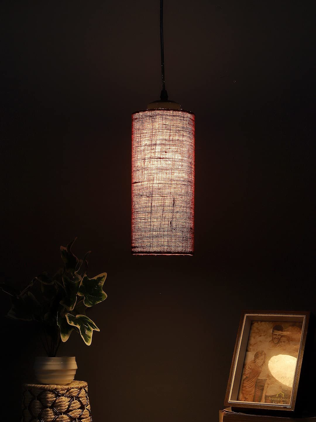 Maroon Jute Cylindrical Hanging Lamp (SH11)