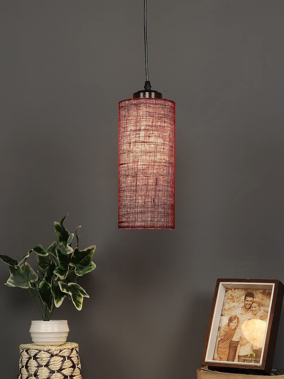 Maroon Jute Cylindrical Hanging Lamp (SH11)