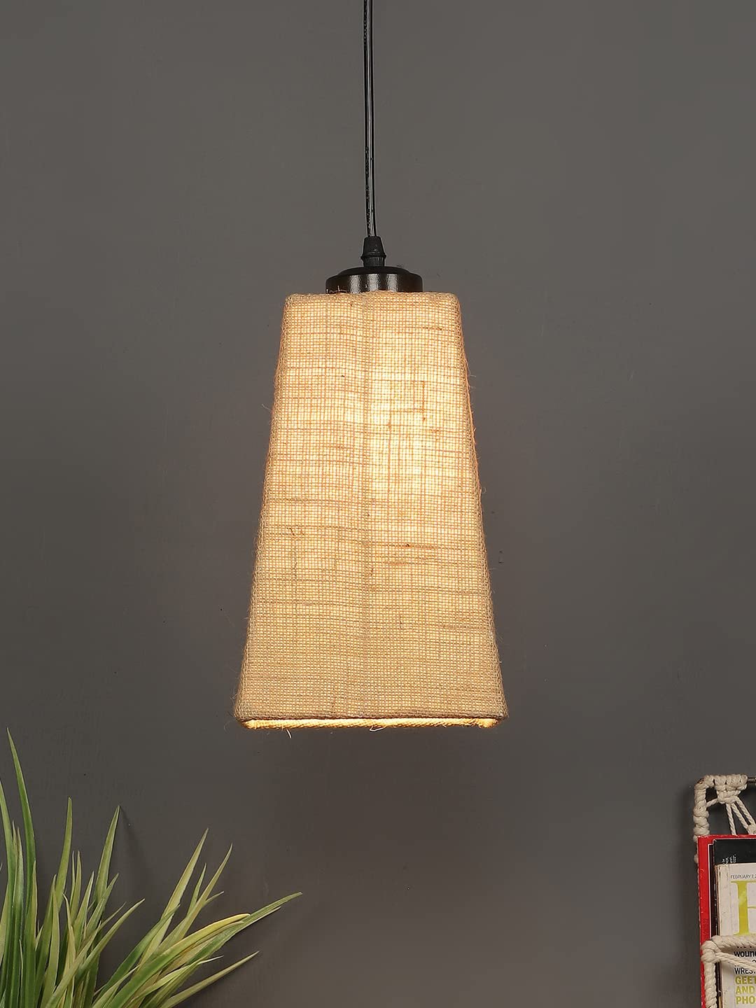 Beige Jute Pyramid Hanging Lamp (SH38)