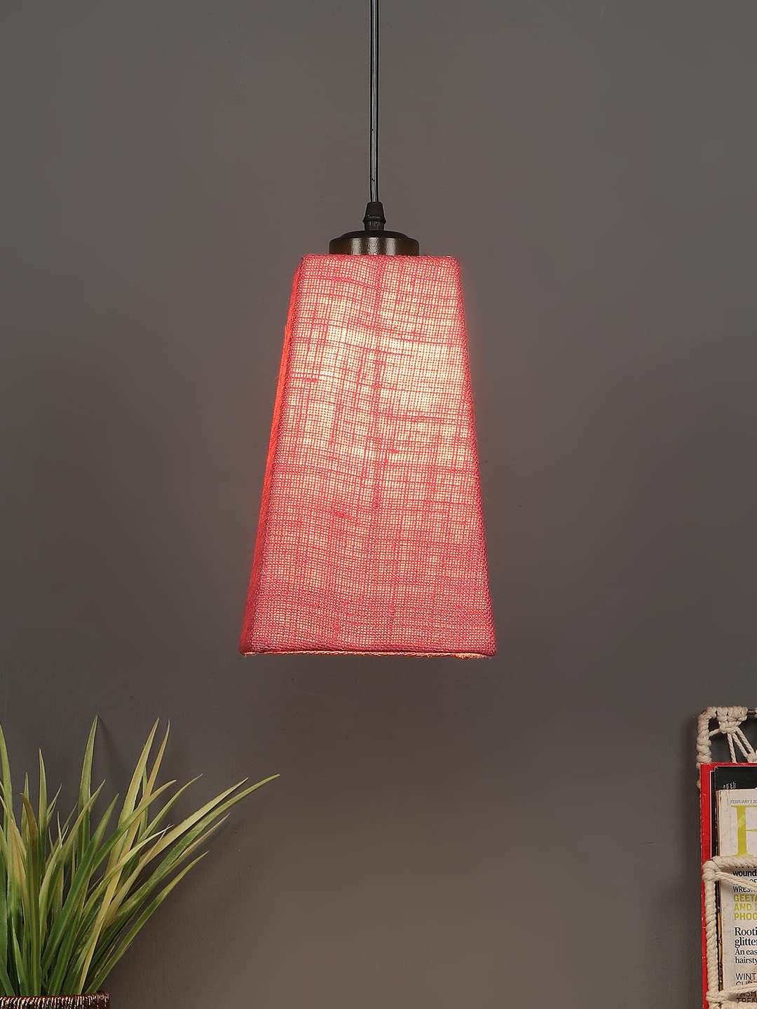 Pink Jute Pyramid Hanging Lamp (SH40)