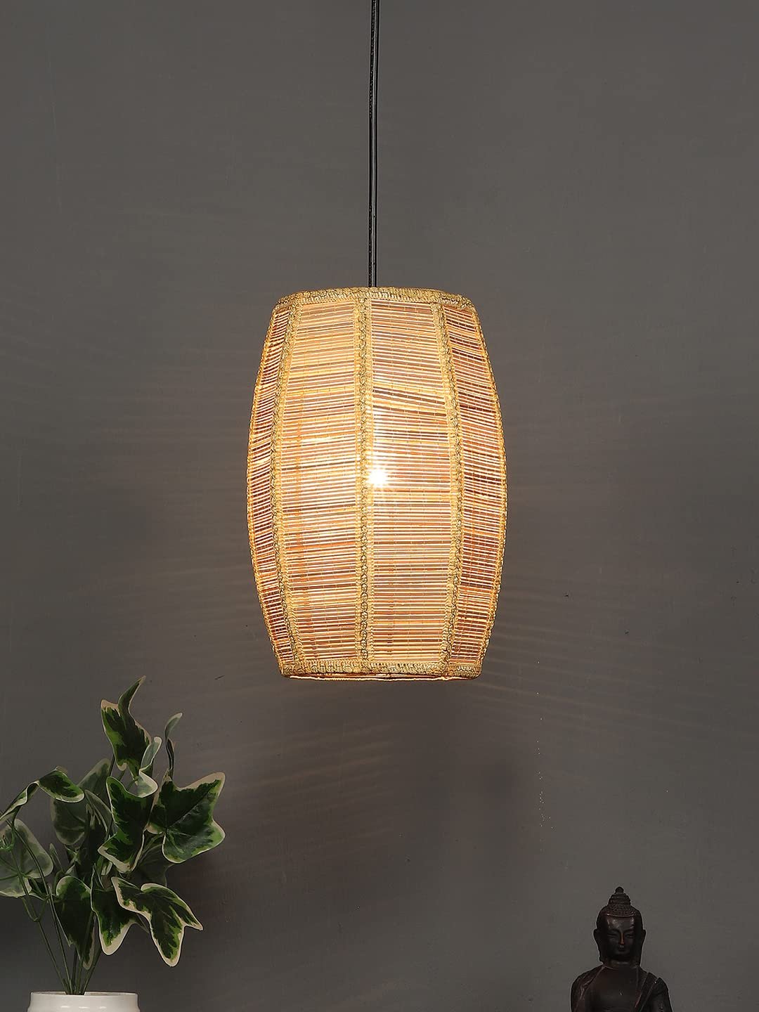 Natural Bamboo Dholak Hanging Lamp (SH46)