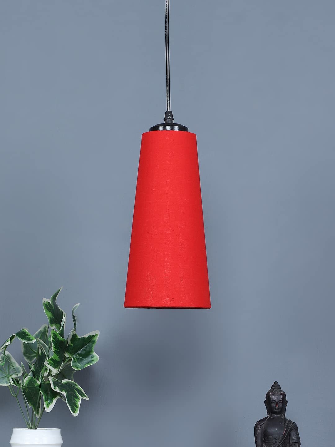 Red conical Cotton Hanging lamp