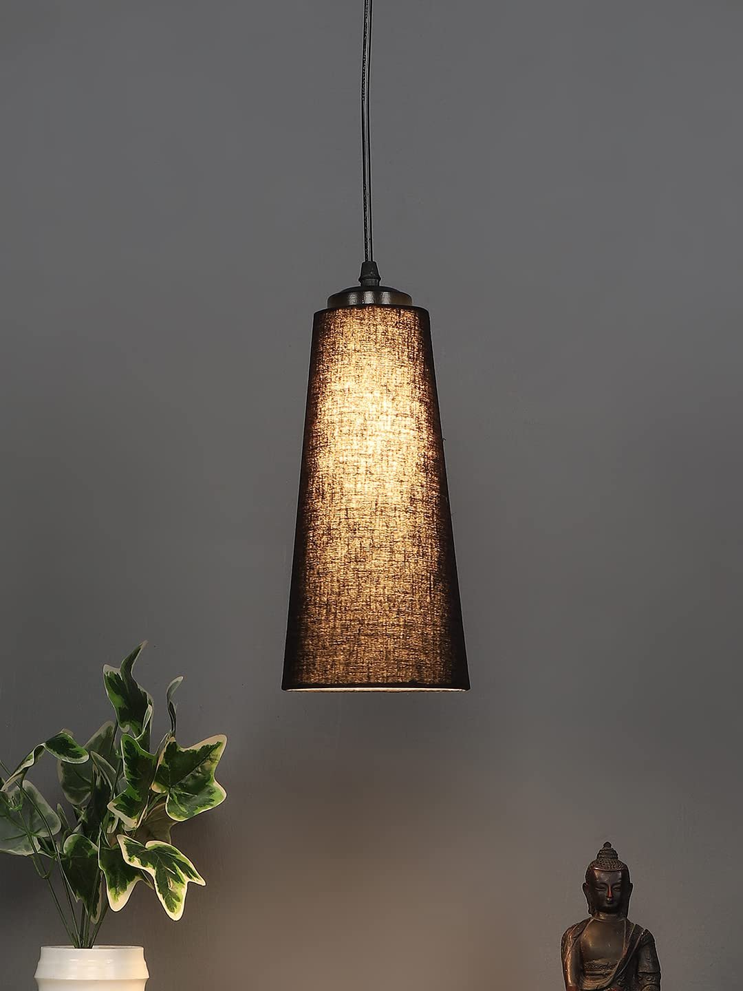Black conical Cotton Hanging lamp