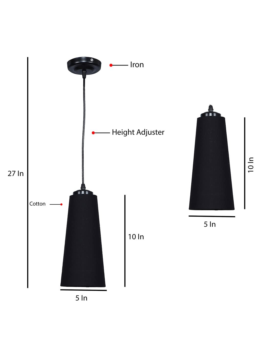 Black conical Cotton Hanging lamp