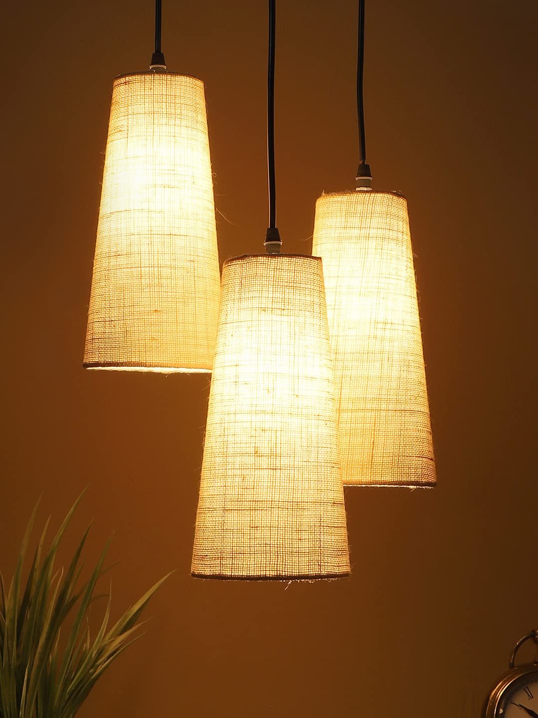 White conical Jute Cluster Hanging lamp