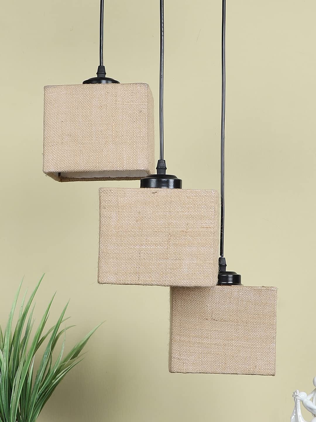 Square Beige Jute Cluster Hanging Lamp (SH62)