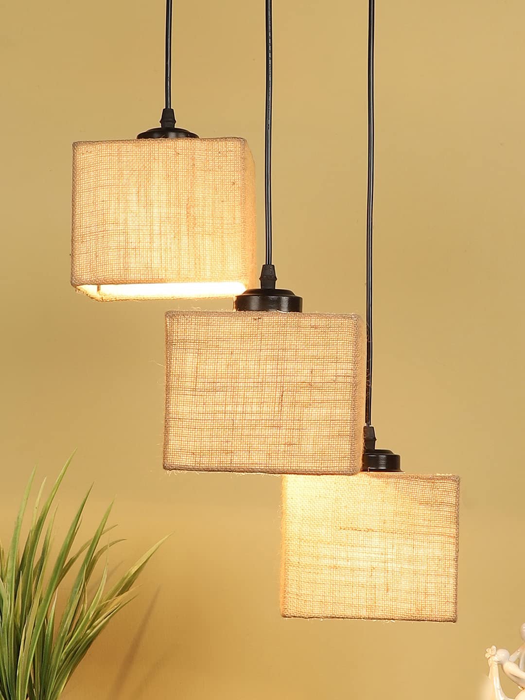 Square Beige Jute Cluster Hanging Lamp (SH62)