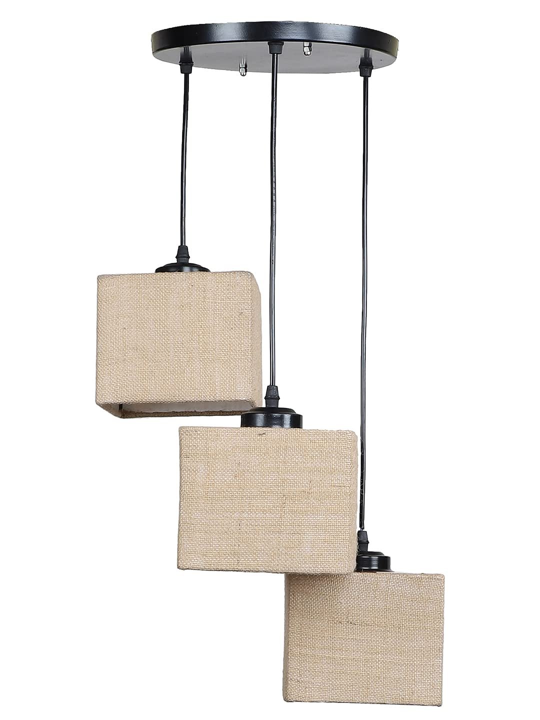 Square Beige Jute Cluster Hanging Lamp (SH62)