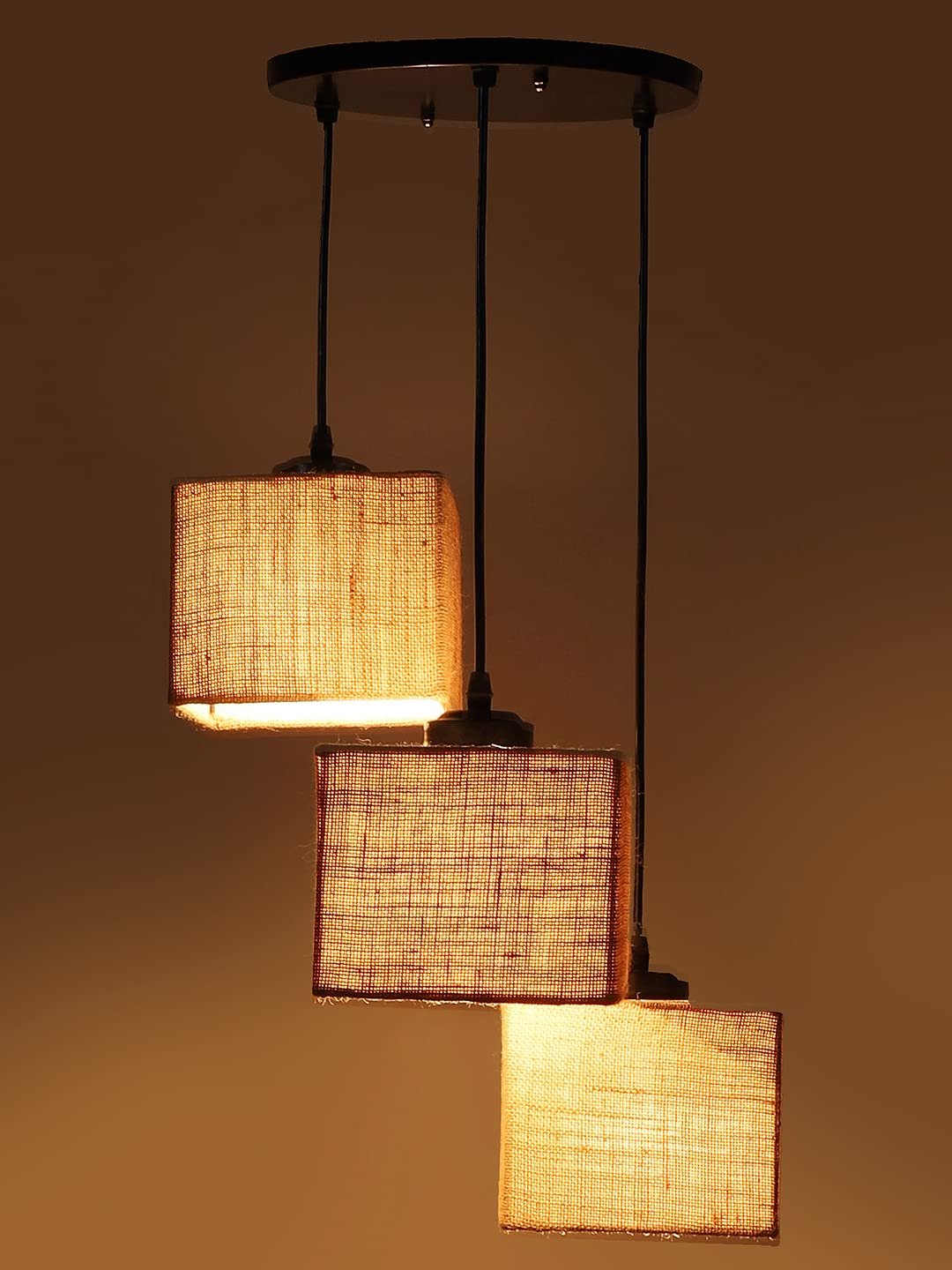 Square Beige Jute Cluster Hanging Lamp (SH62)