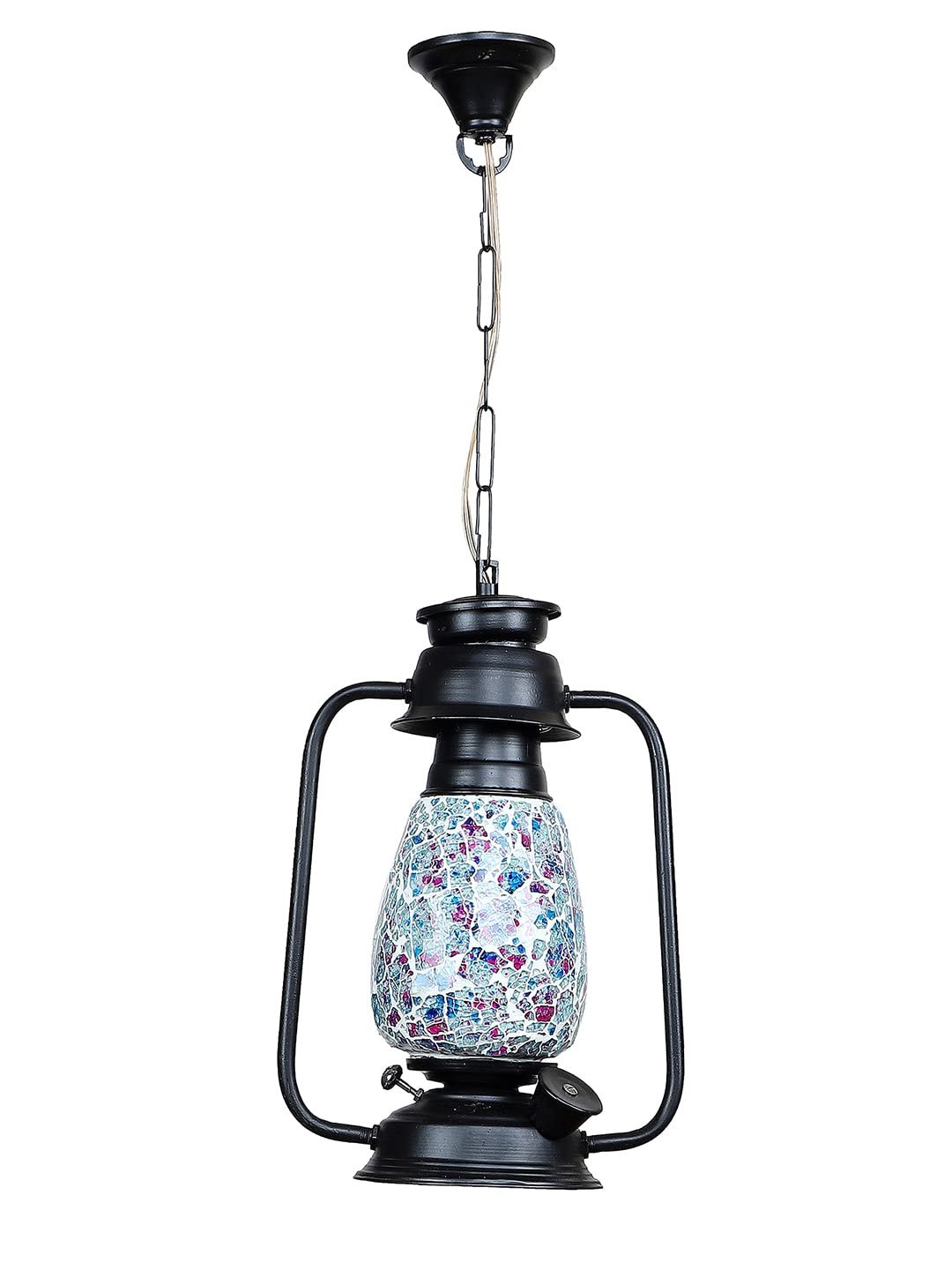 Black Lantern Hanging Lamp with Mosaic Glass (SH75)