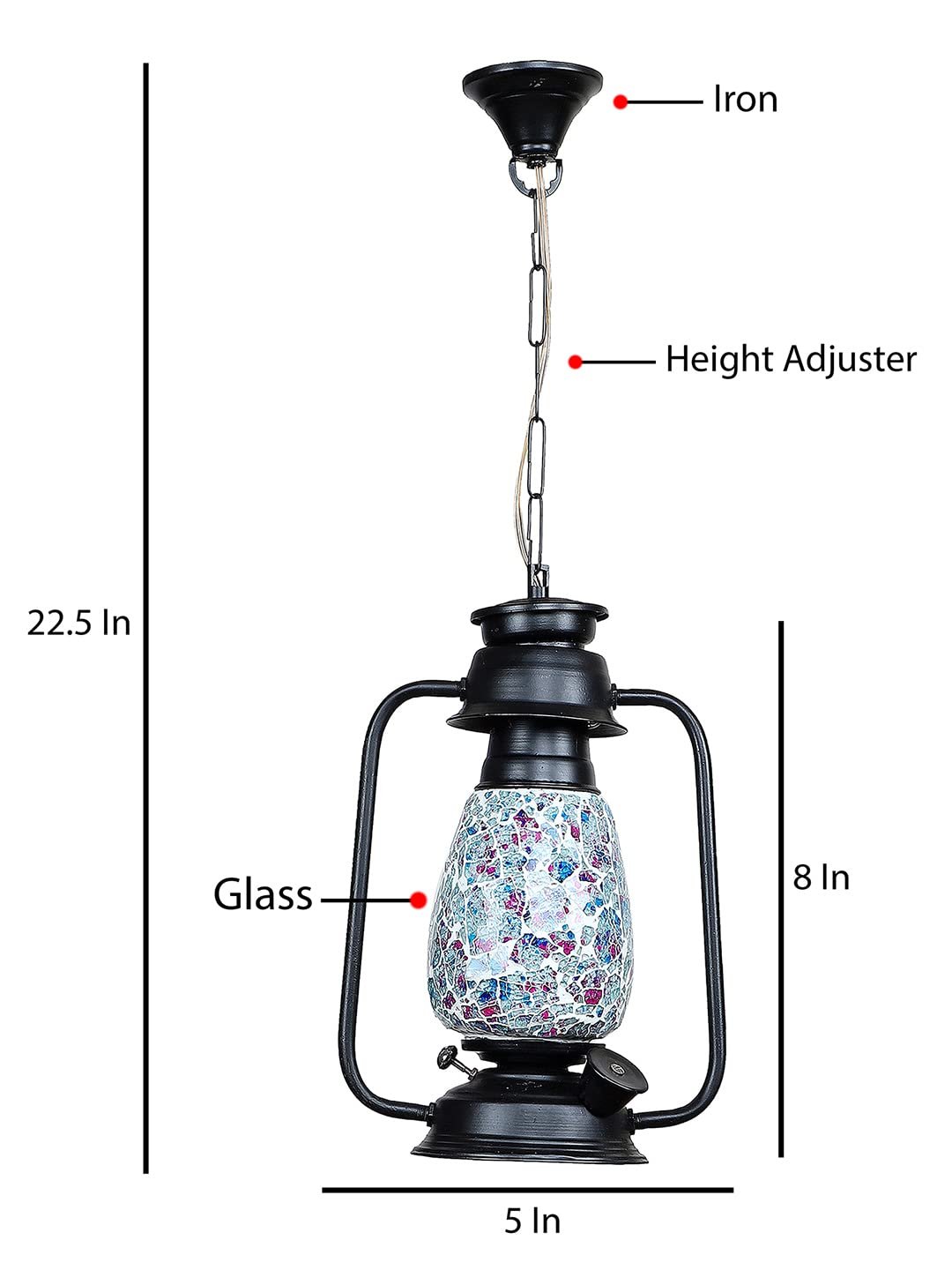 Black Lantern Hanging Lamp with Mosaic Glass (SH75)