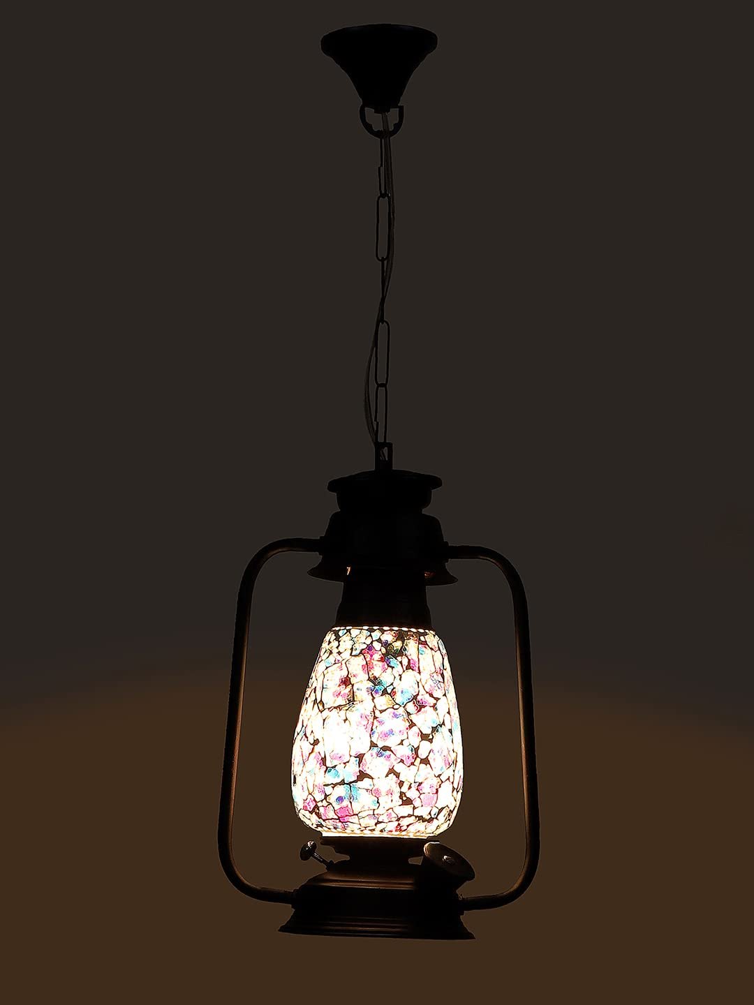 Black Lantern Hanging Lamp with Mosaic Glass (SH75)