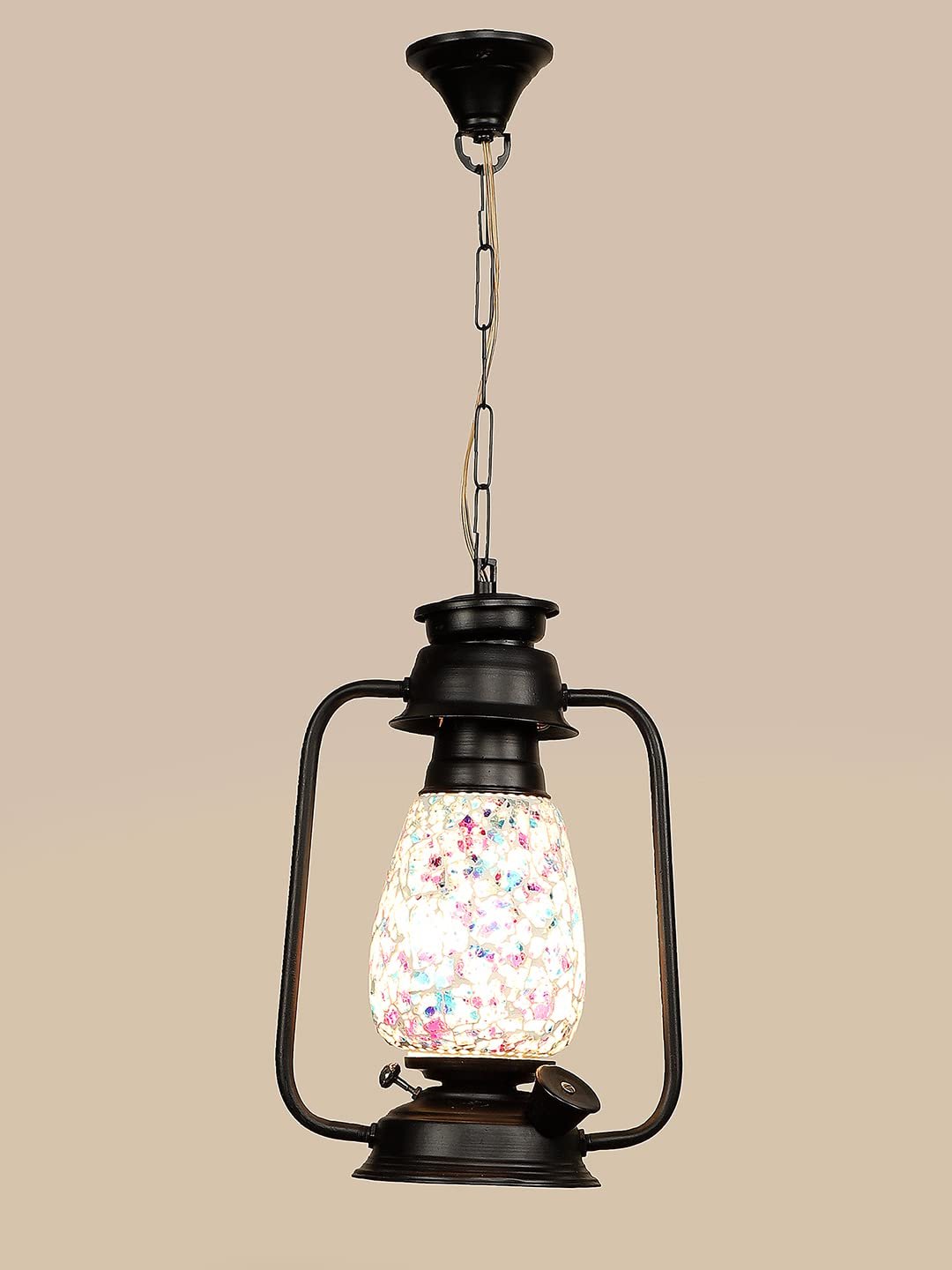 Black Lantern Hanging Lamp with Mosaic Glass (SH75)