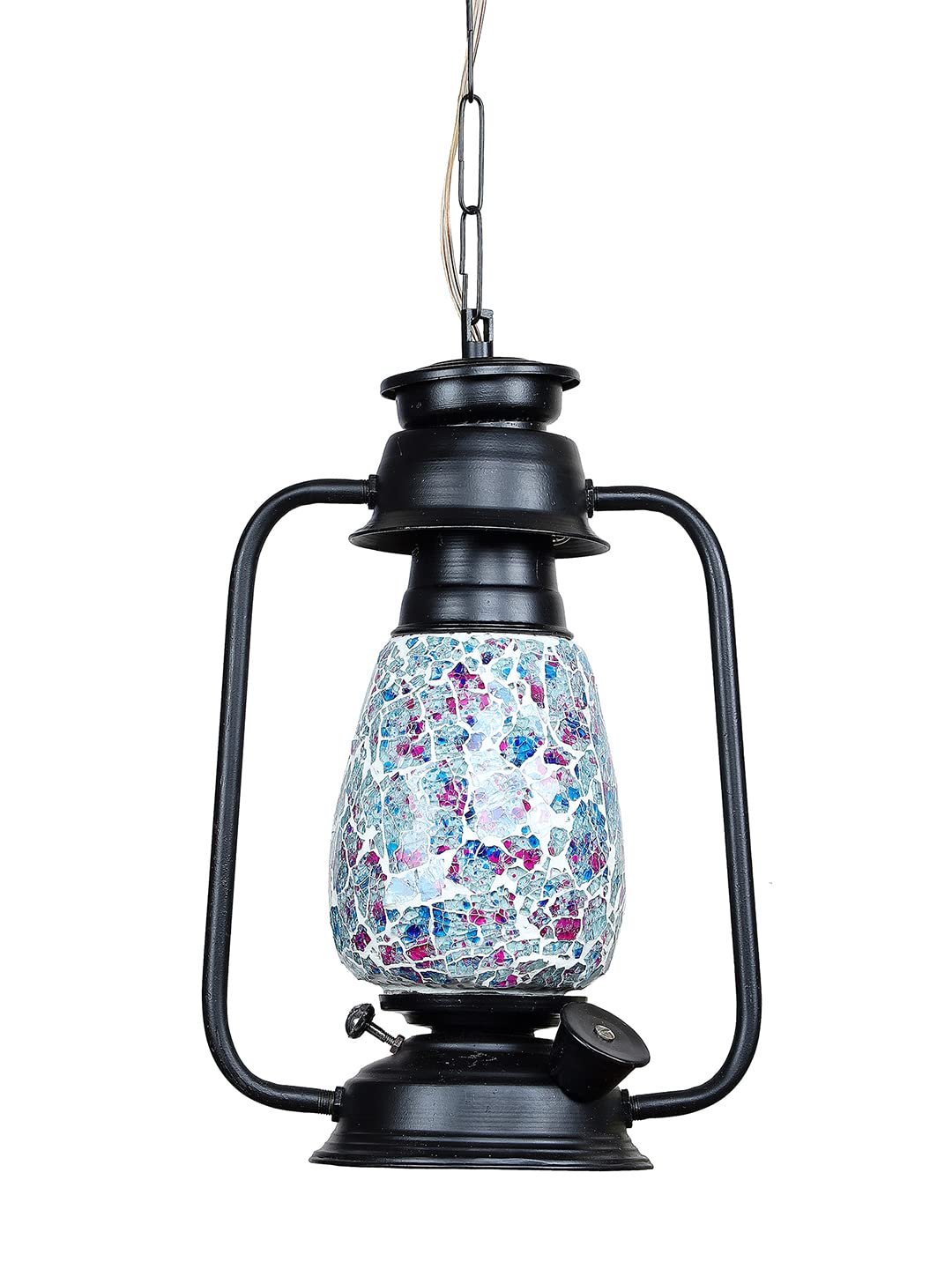 Black Lantern Hanging Lamp with Mosaic Glass (SH75)