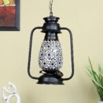 Black Lantern Hanging Lamp with Mosaic Glass (SH76)