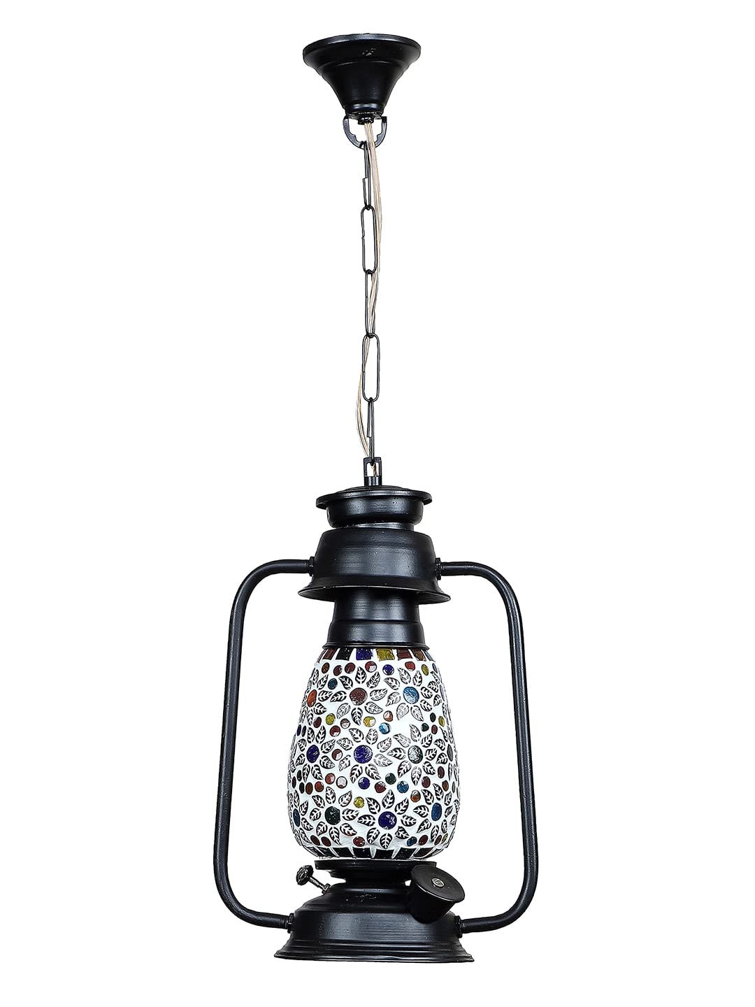 Black Lantern Hanging Lamp with Mosaic Glass (SH76)
