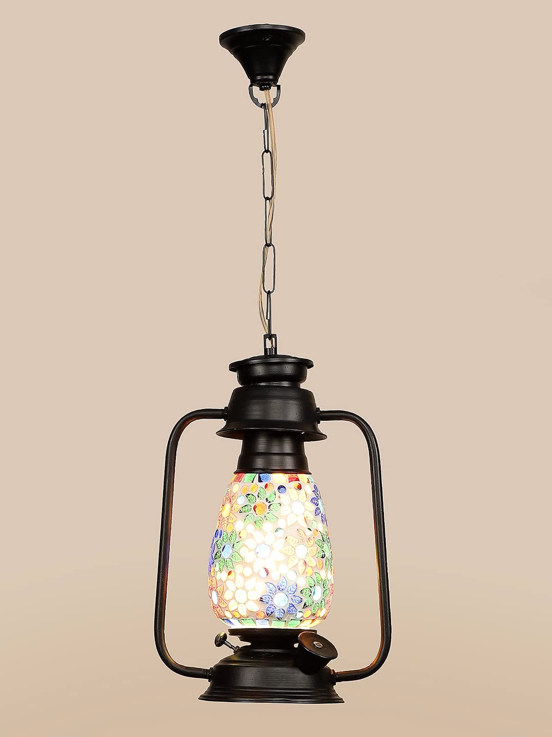 Black Lantern Hanging Lamp with Mosaic Glass (SH76)