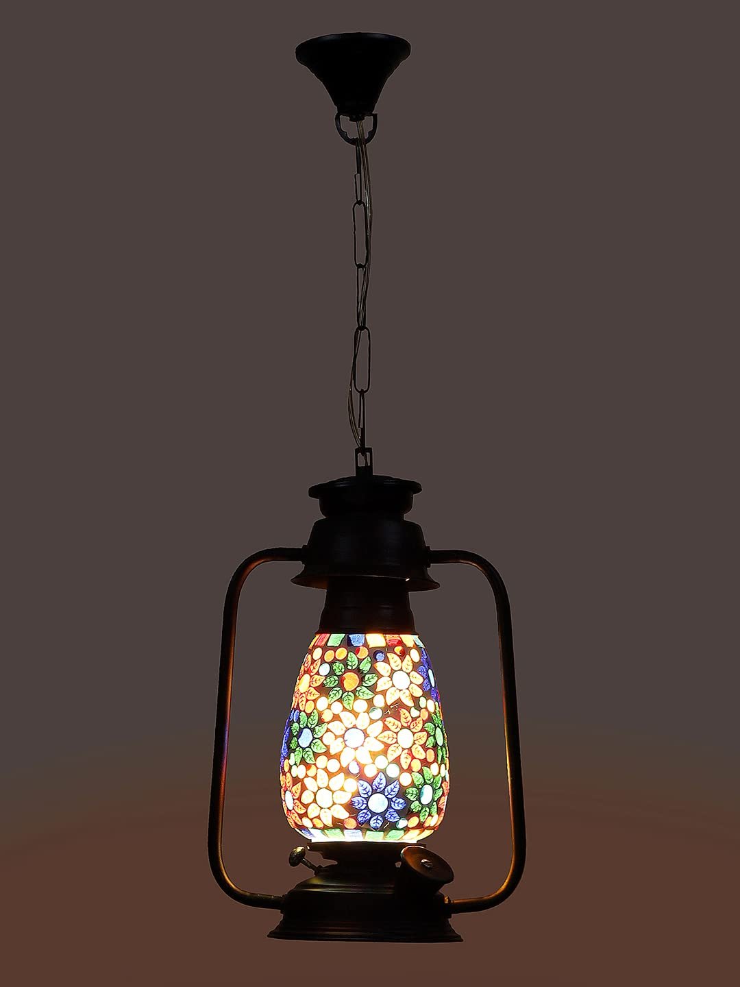 Black Lantern Hanging Lamp with Mosaic Glass (SH76)