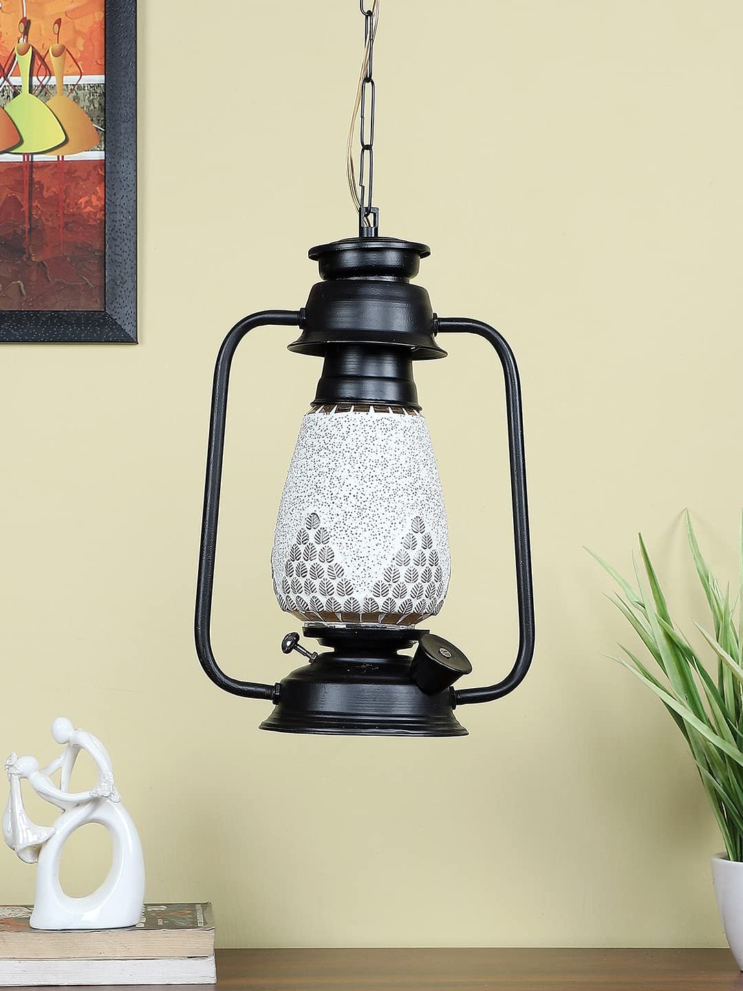 Black Lantern Hanging Lamp with Mosaic Glass (SH77)