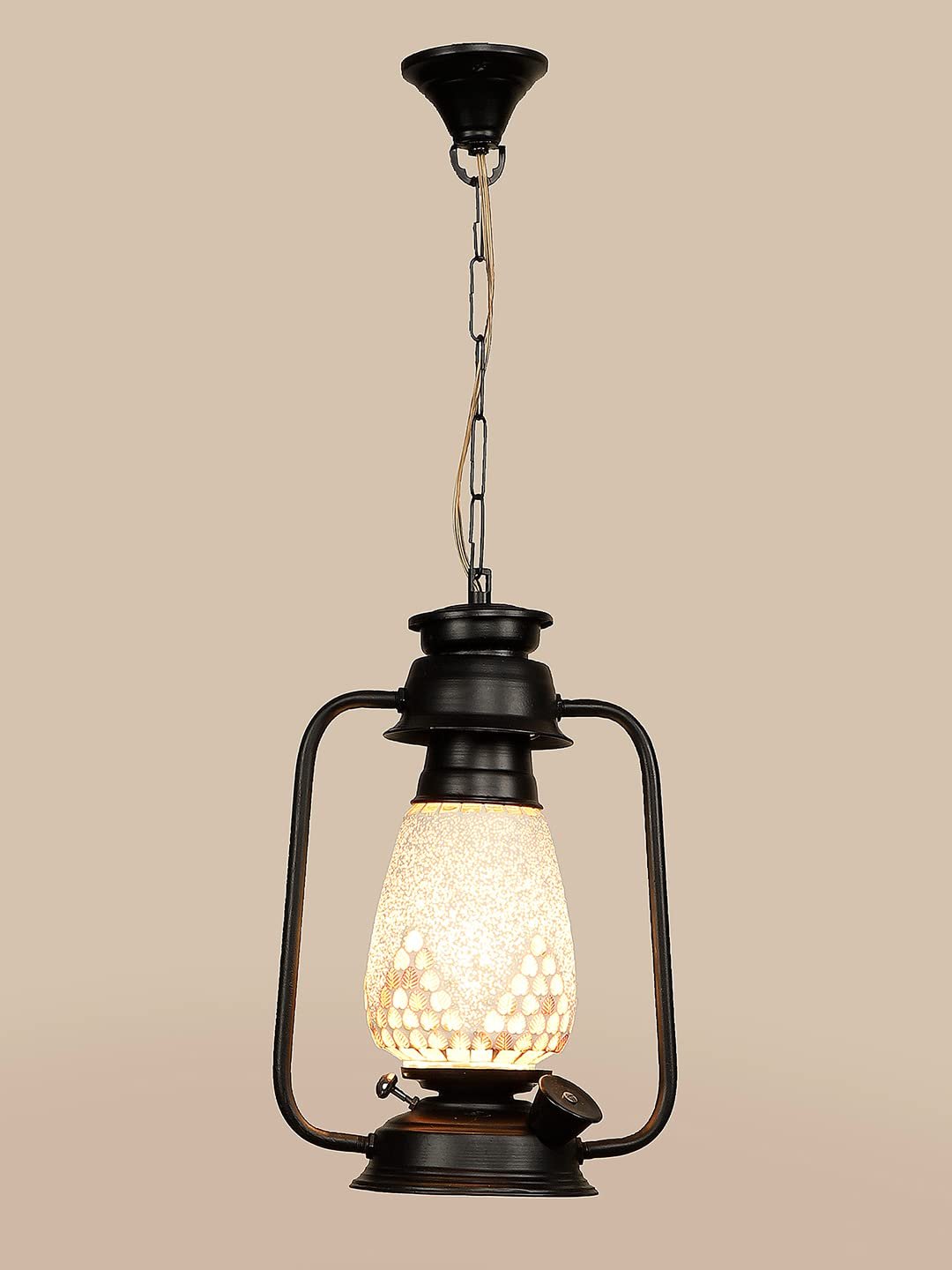 Black Lantern Hanging Lamp with Mosaic Glass (SH77)