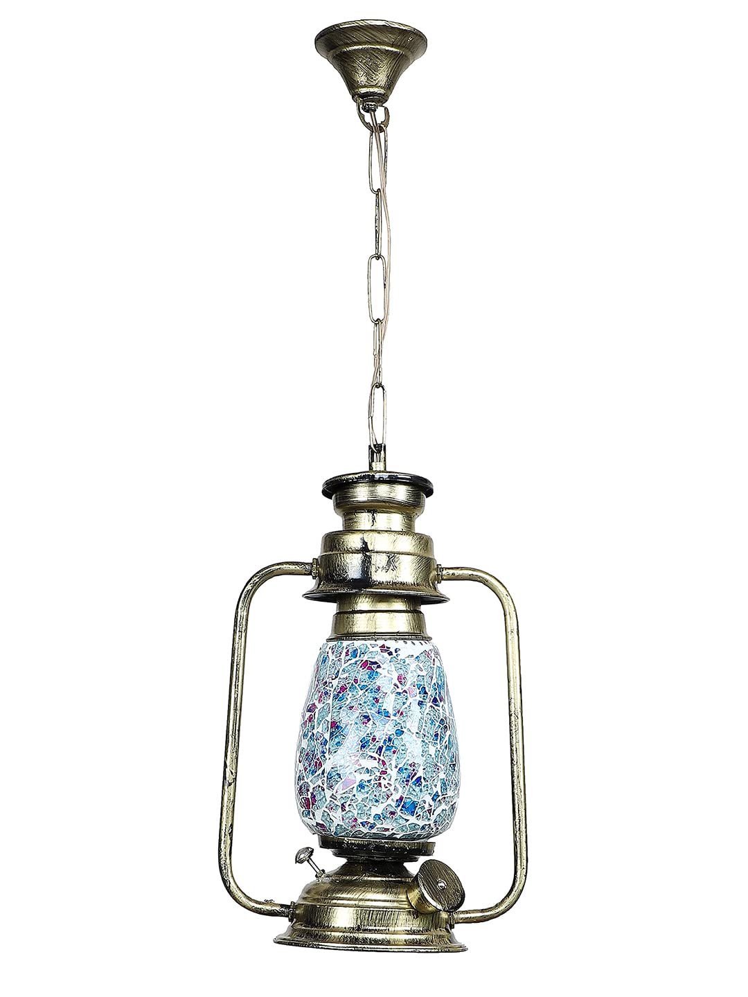Gold Lantern Hanging Lamp with Mosaic Glass (SH78)