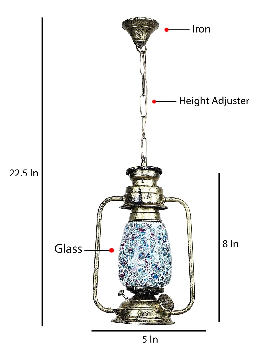 Gold Lantern Hanging Lamp with Mosaic Glass (SH78)