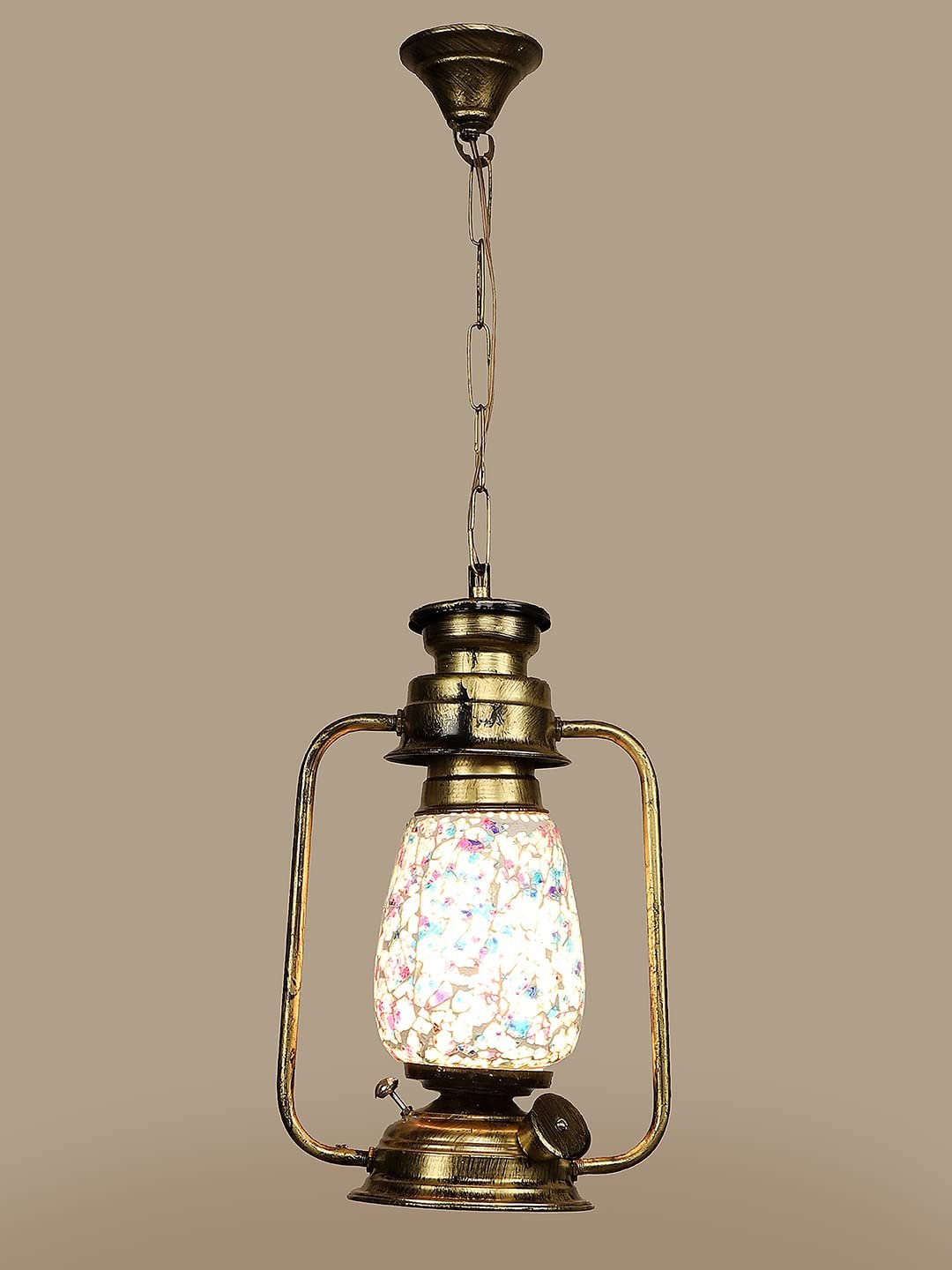 Gold Lantern Hanging Lamp with Mosaic Glass (SH78)