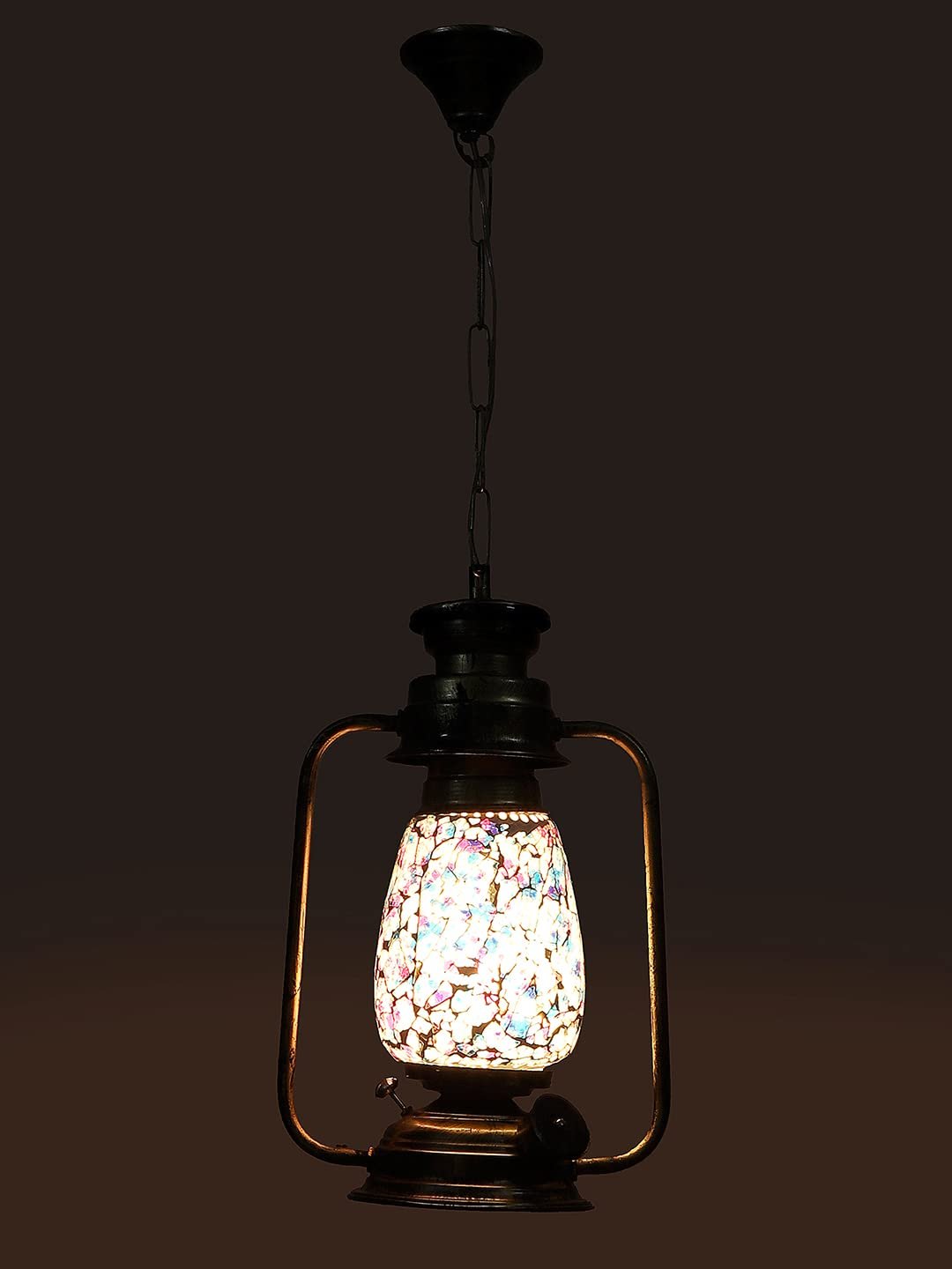 Gold Lantern Hanging Lamp with Mosaic Glass (SH78)
