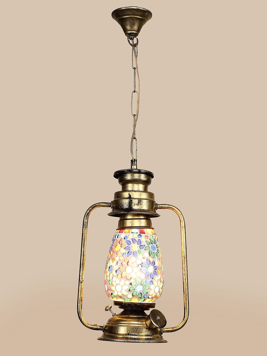 Gold Lantern Hanging Lamp with Mosaic Glass (SH79)