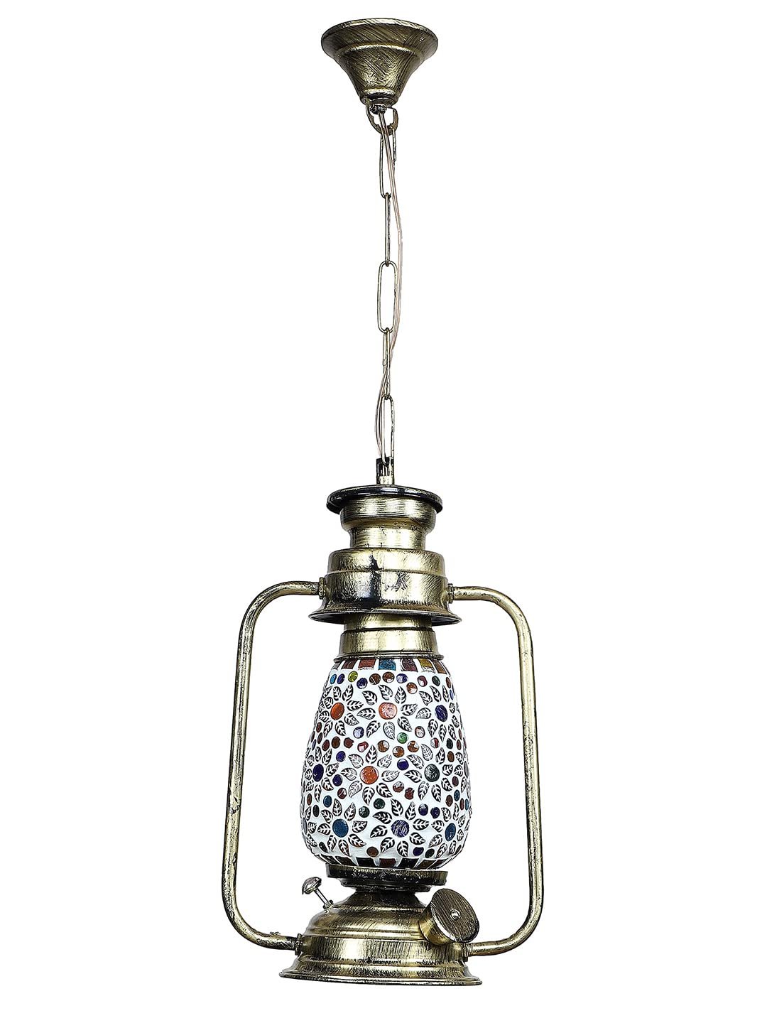 Gold Lantern Hanging Lamp with Mosaic Glass (SH79)