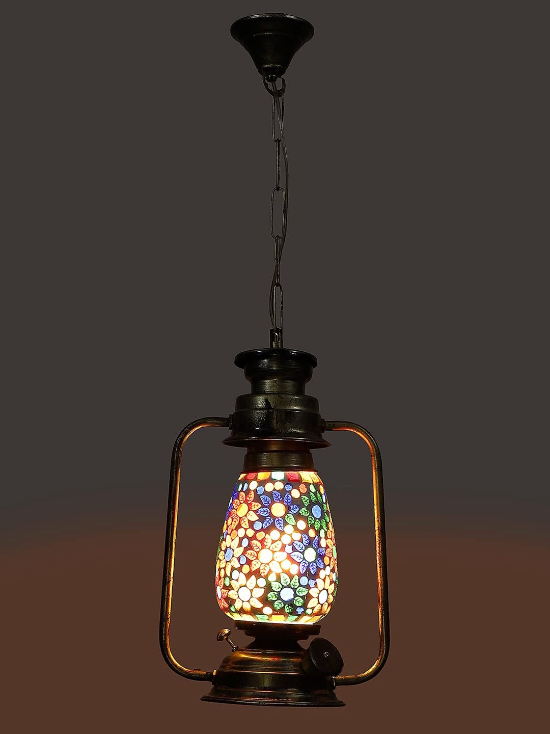 Gold Lantern Hanging Lamp with Mosaic Glass (SH79)