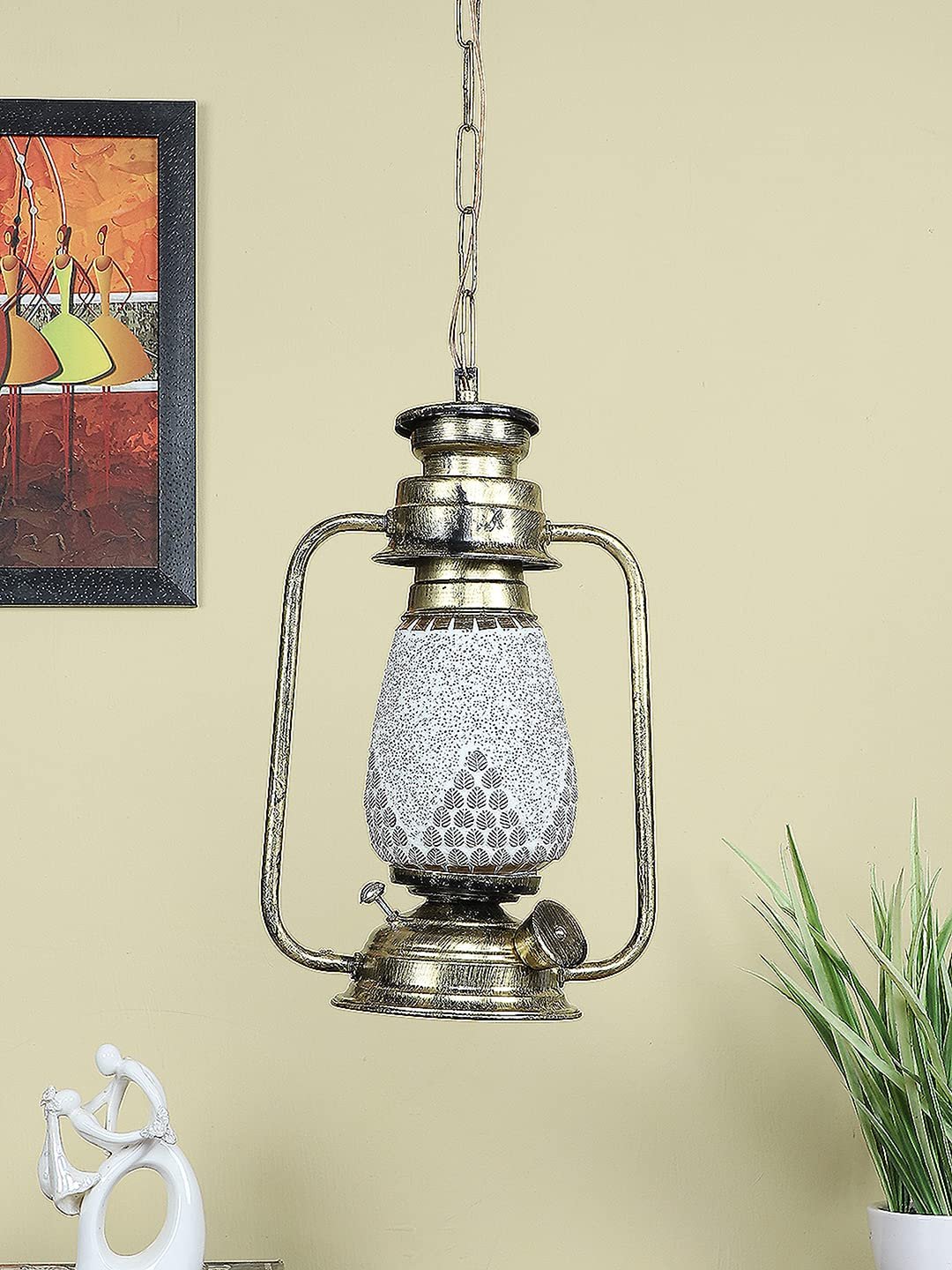 Gold Lantern Hanging Lamp with Mosaic Glass (SH80)