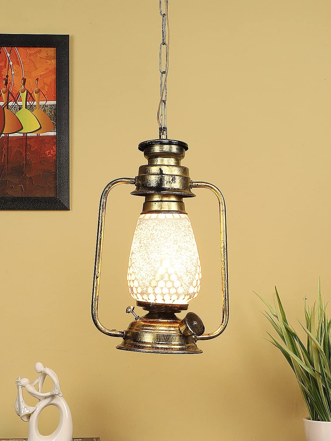 Gold Lantern Hanging Lamp with Mosaic Glass (SH80)