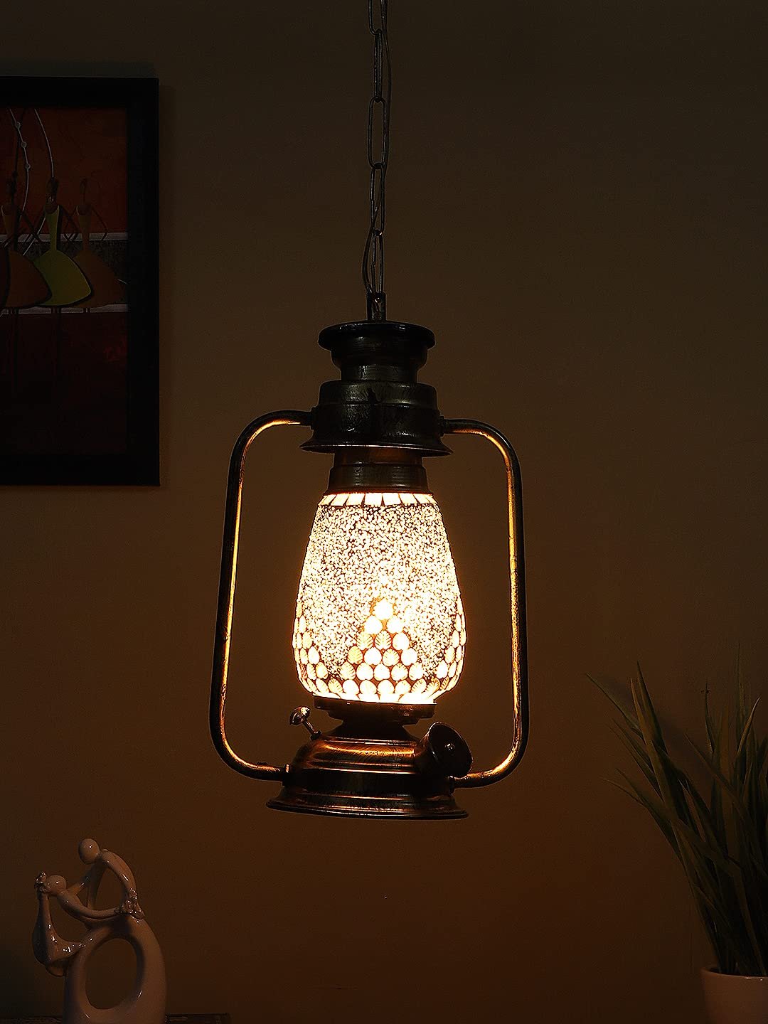 Gold Lantern Hanging Lamp with Mosaic Glass (SH80)