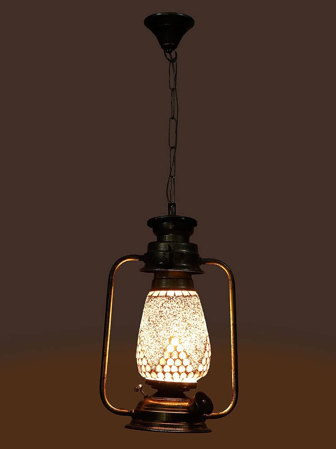 Gold Lantern Hanging Lamp with Mosaic Glass (SH80)