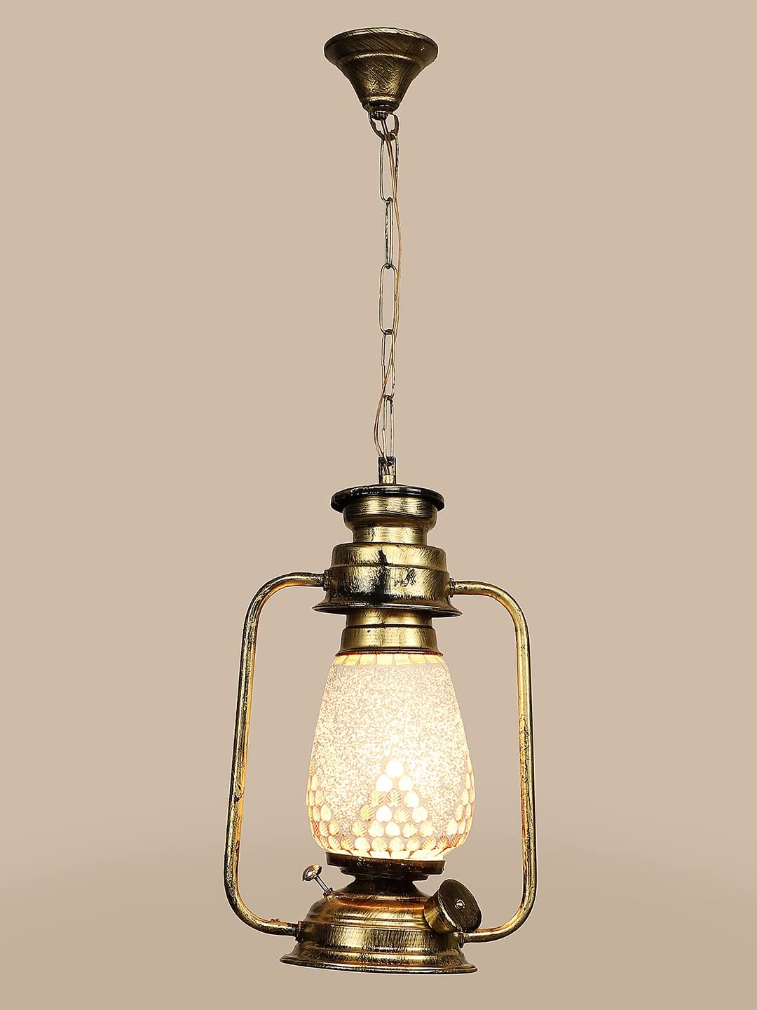 Gold Lantern Hanging Lamp with Mosaic Glass (SH80)