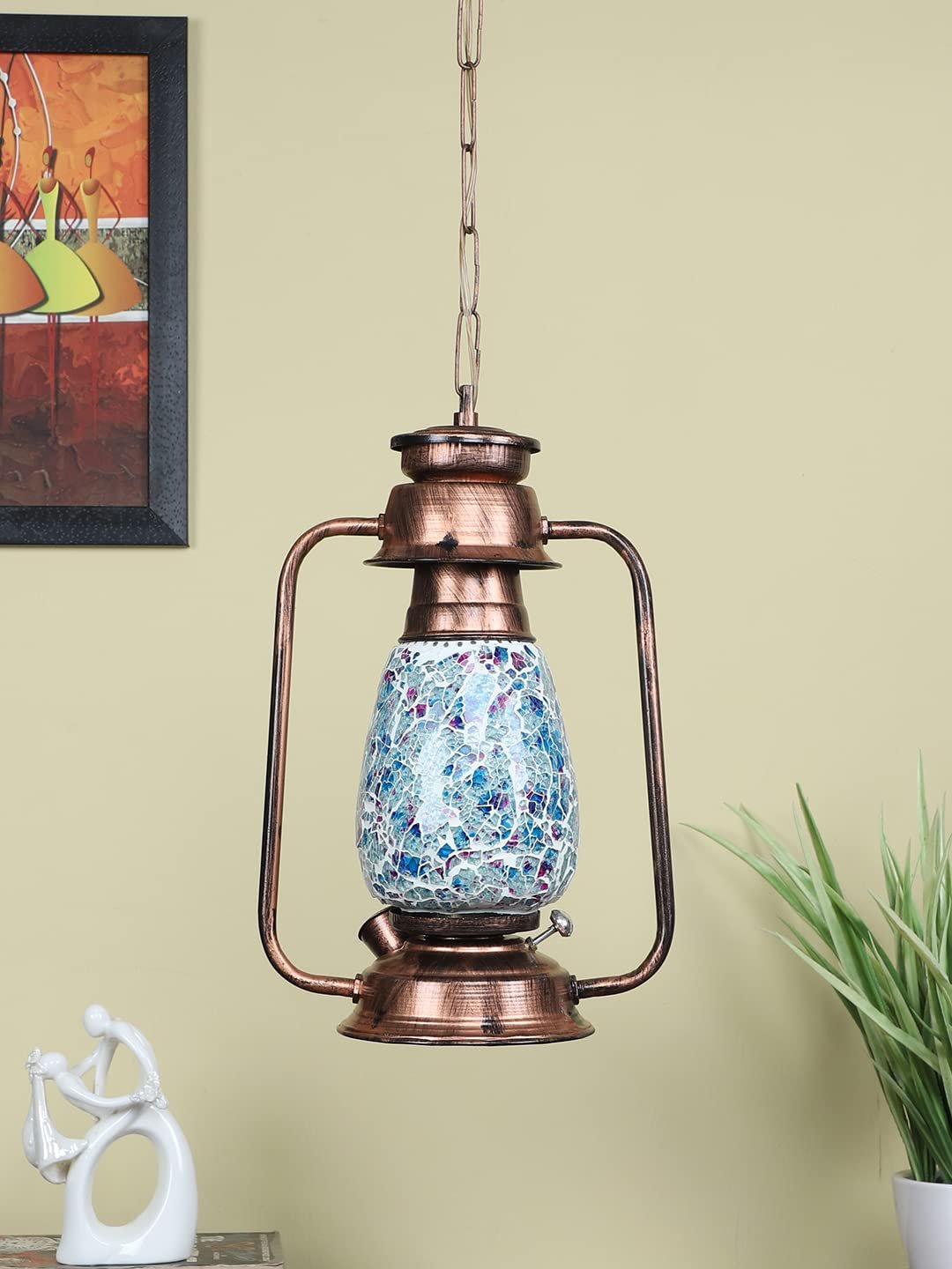 Copper Lantern Hanging Lamp with Mosaic Glass (SH81)