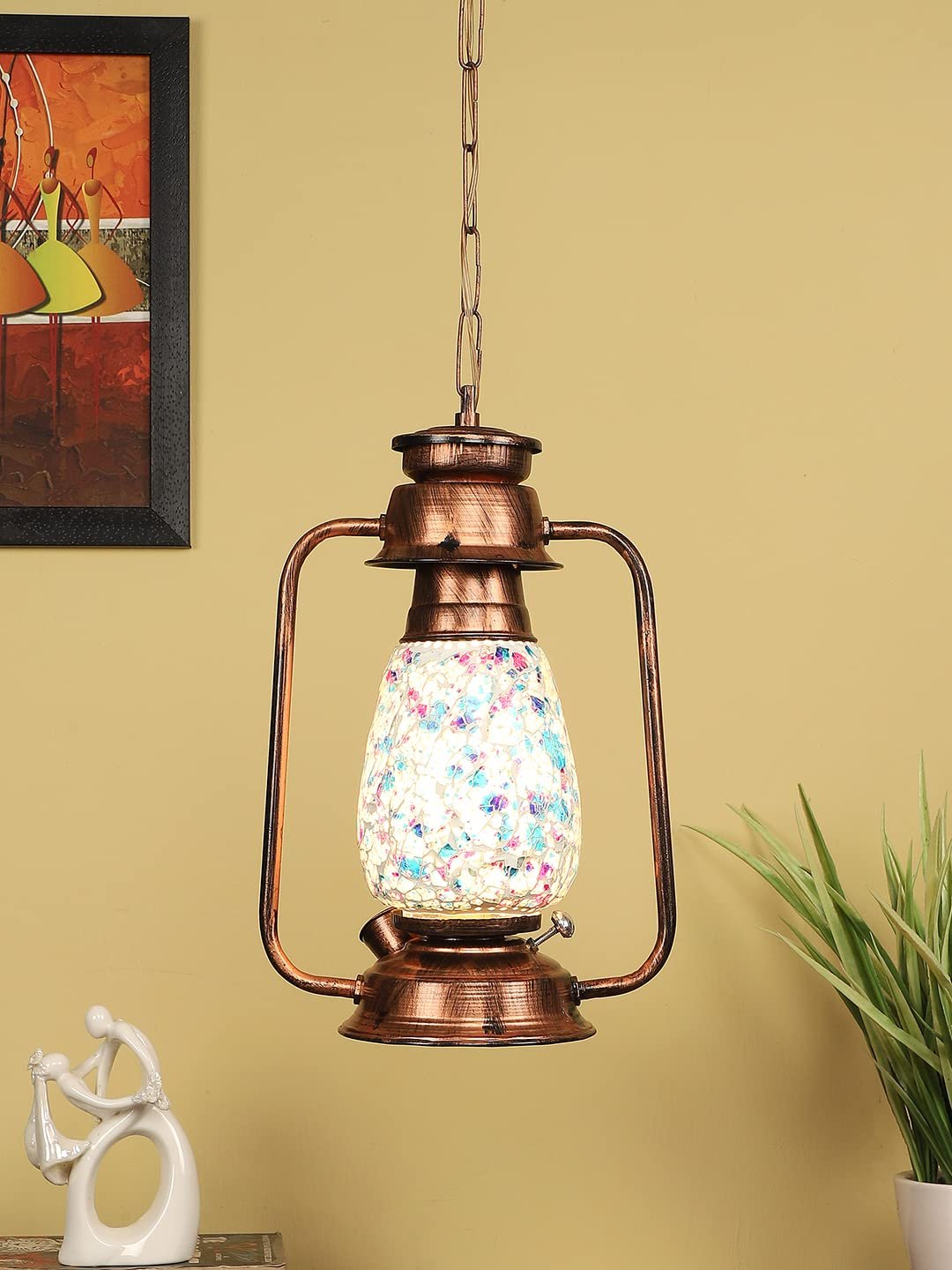 Copper Lantern Hanging Lamp with Mosaic Glass (SH81)