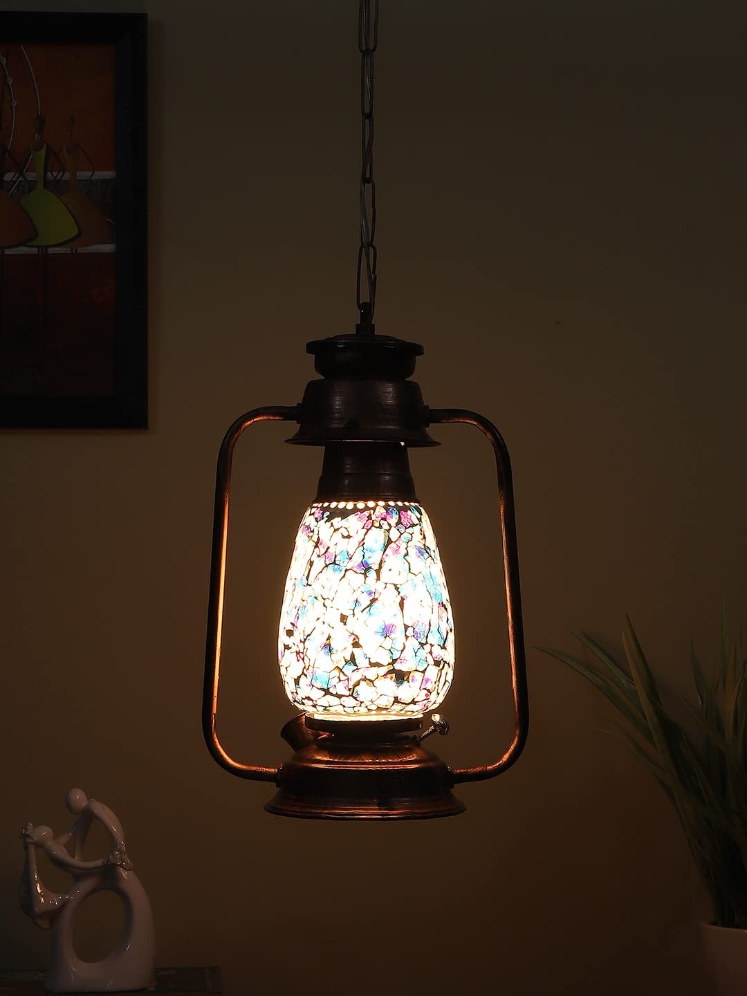 Copper Lantern Hanging Lamp with Mosaic Glass (SH81)